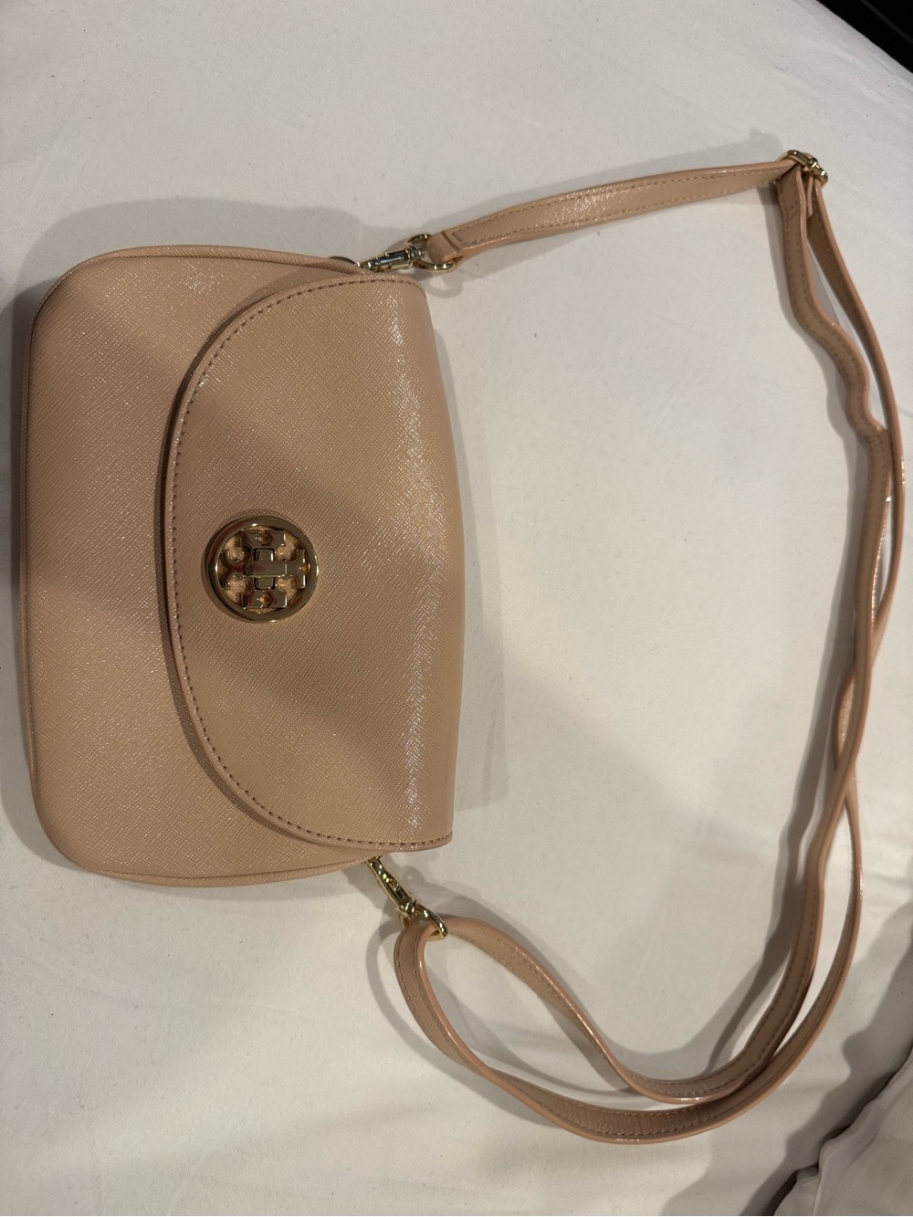 Tory Burch Nude Pink Saffiano Leather Crossbody